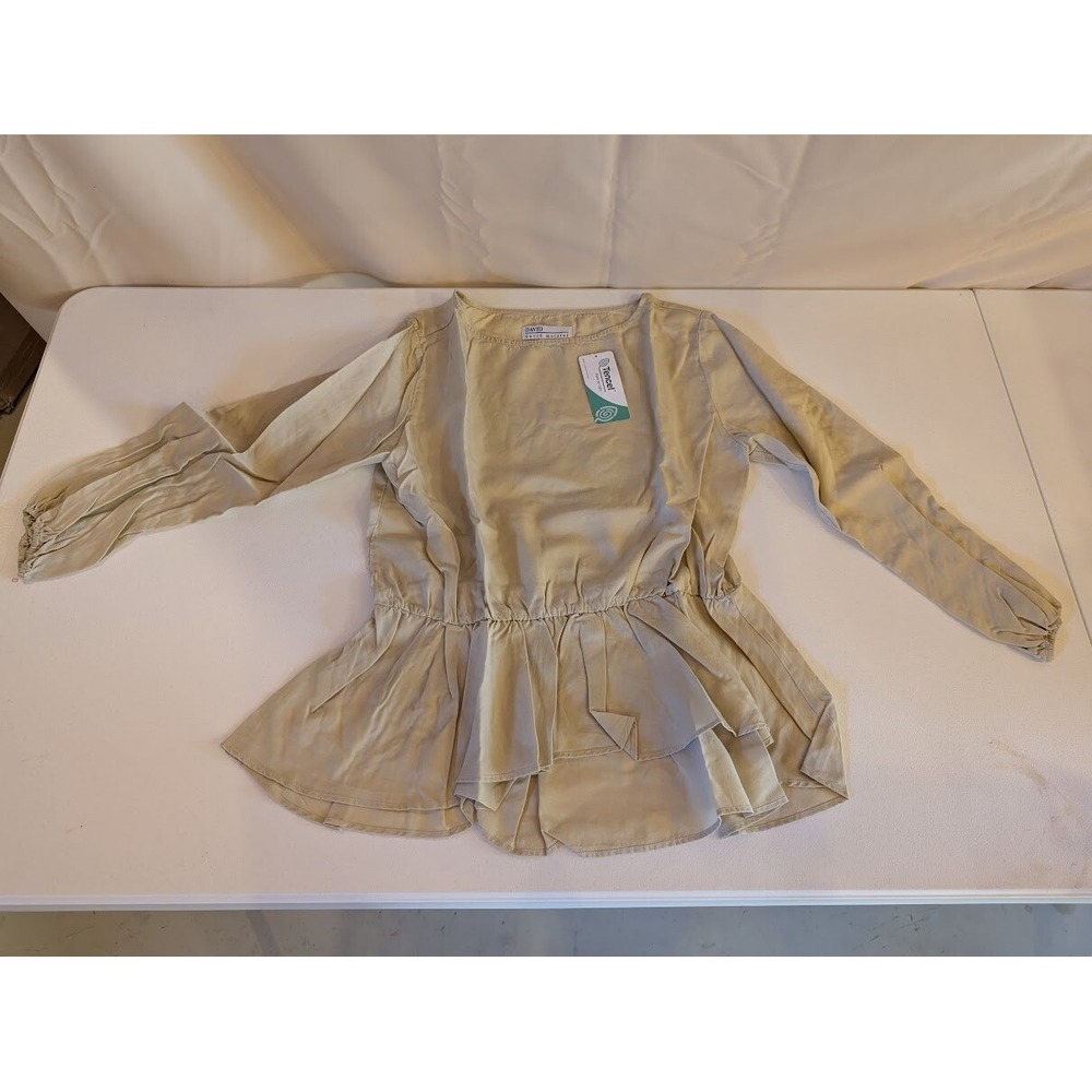 David Meister‎ Women's Beige Peplum Blouse Tencel Size M - New with Tags